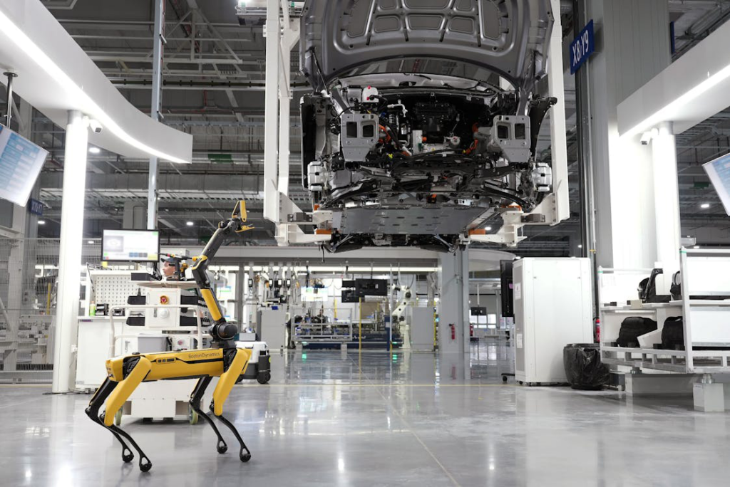 An industrial robot working with heavy machinery